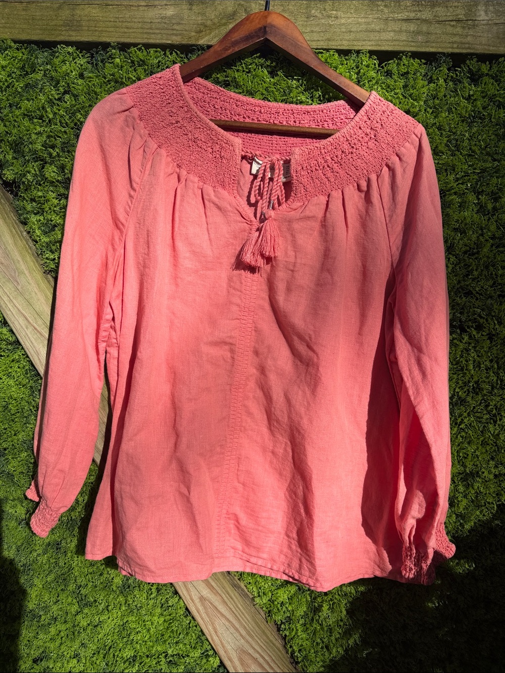Rachel Zoe Coral Pink Smocked  Linen Blouse. WOY